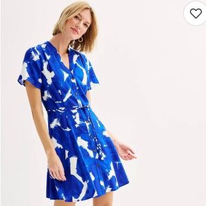 Nine West Blue and White Patterned Mini Dress